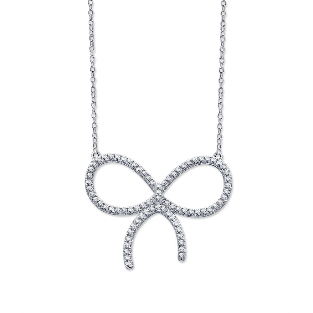 Tiffany Claw Set Rhodium Plated Bow Necklace