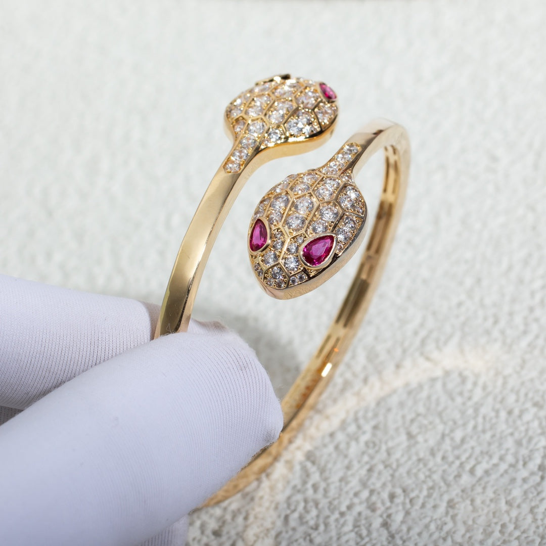 Bvlgari Serpenti Bracelet Pink Gold Cubic Zirconia Double Snake