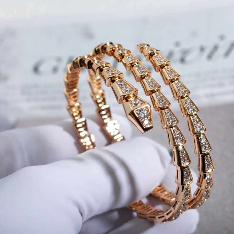 Bvlgari Serpenti Bracelet Pink Gold Cubic Zirconia Double Row