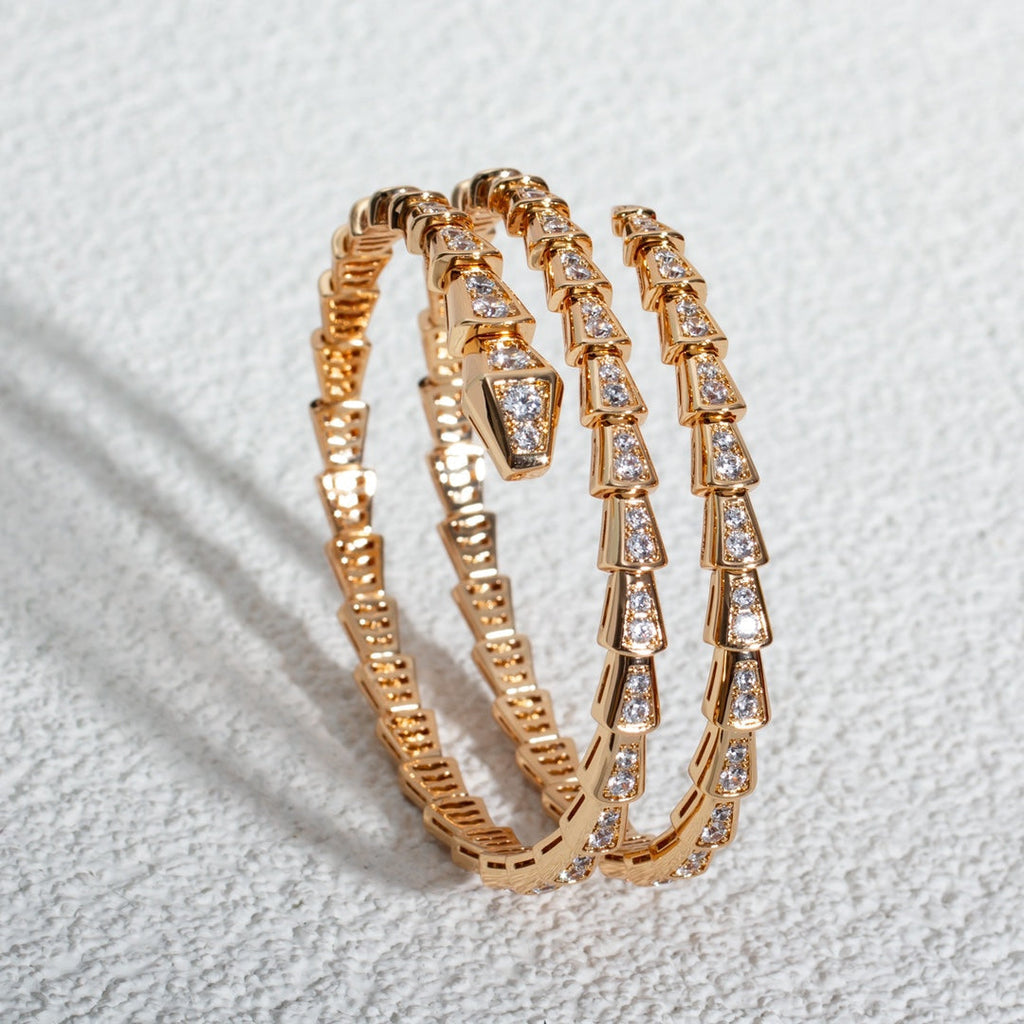 Bvlgari Serpenti Bracelet Pink Gold Cubic Zirconia Double Row