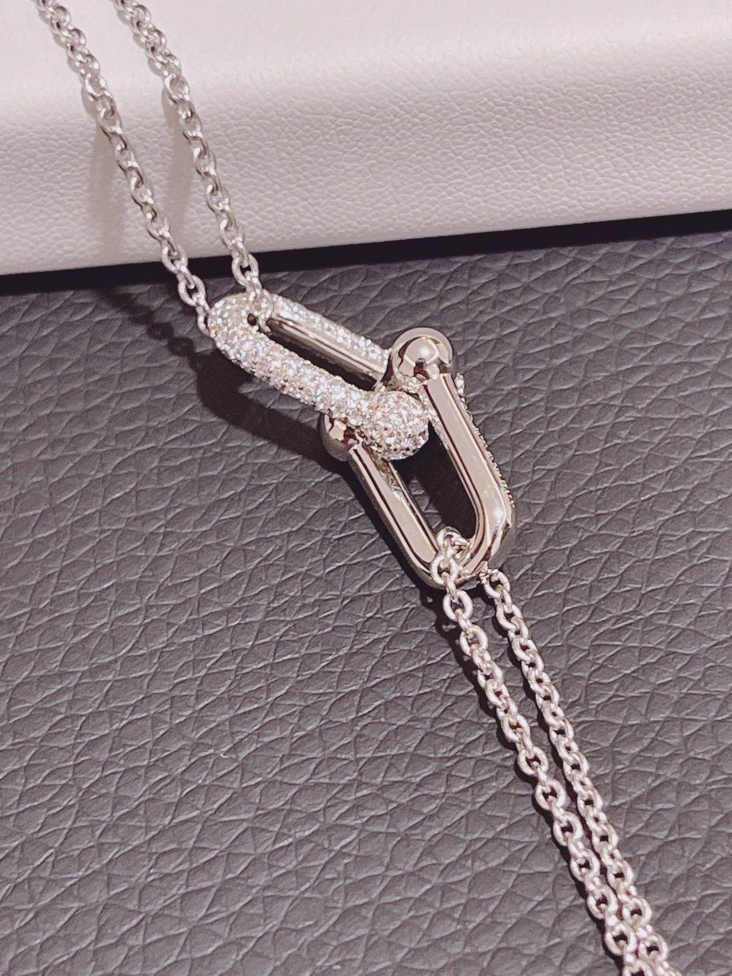 Tiffany Hardwear Double Link Pendant Silver Cubic Zirconia Necklace
