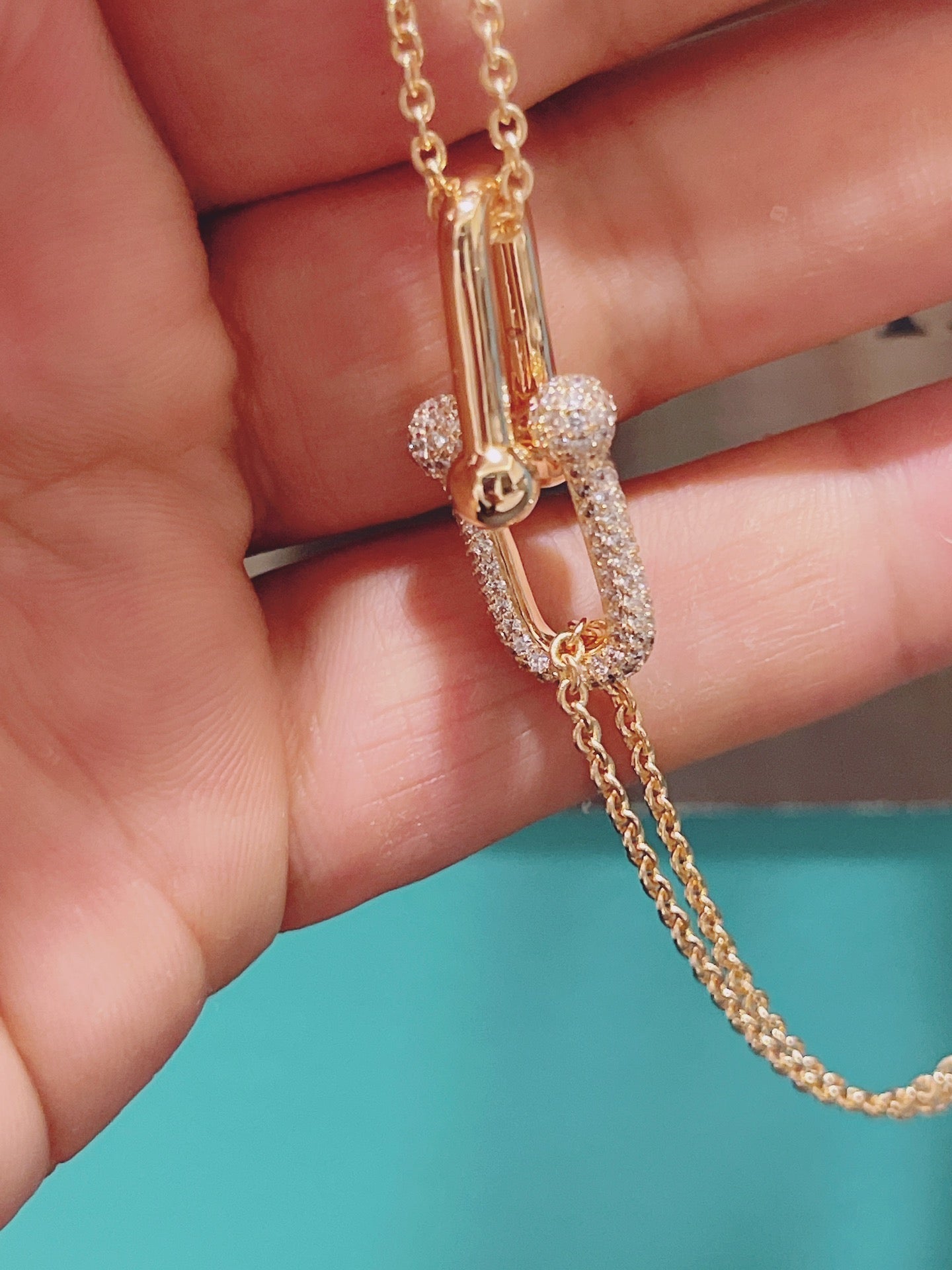 Tiffany Hardwear Double Link Pendant Pink Gold Cubic Zirconia Necklace