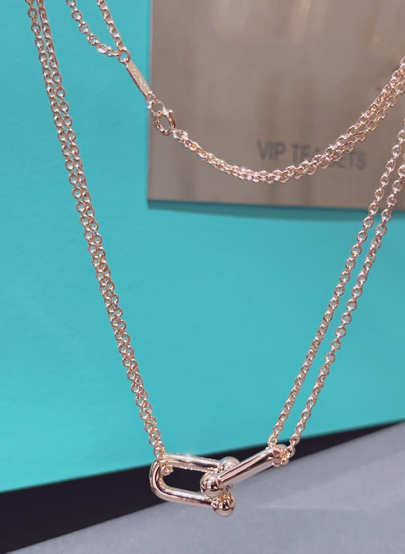 Tiffany Hardwear Double Link Pendant Pink Gold Necklace