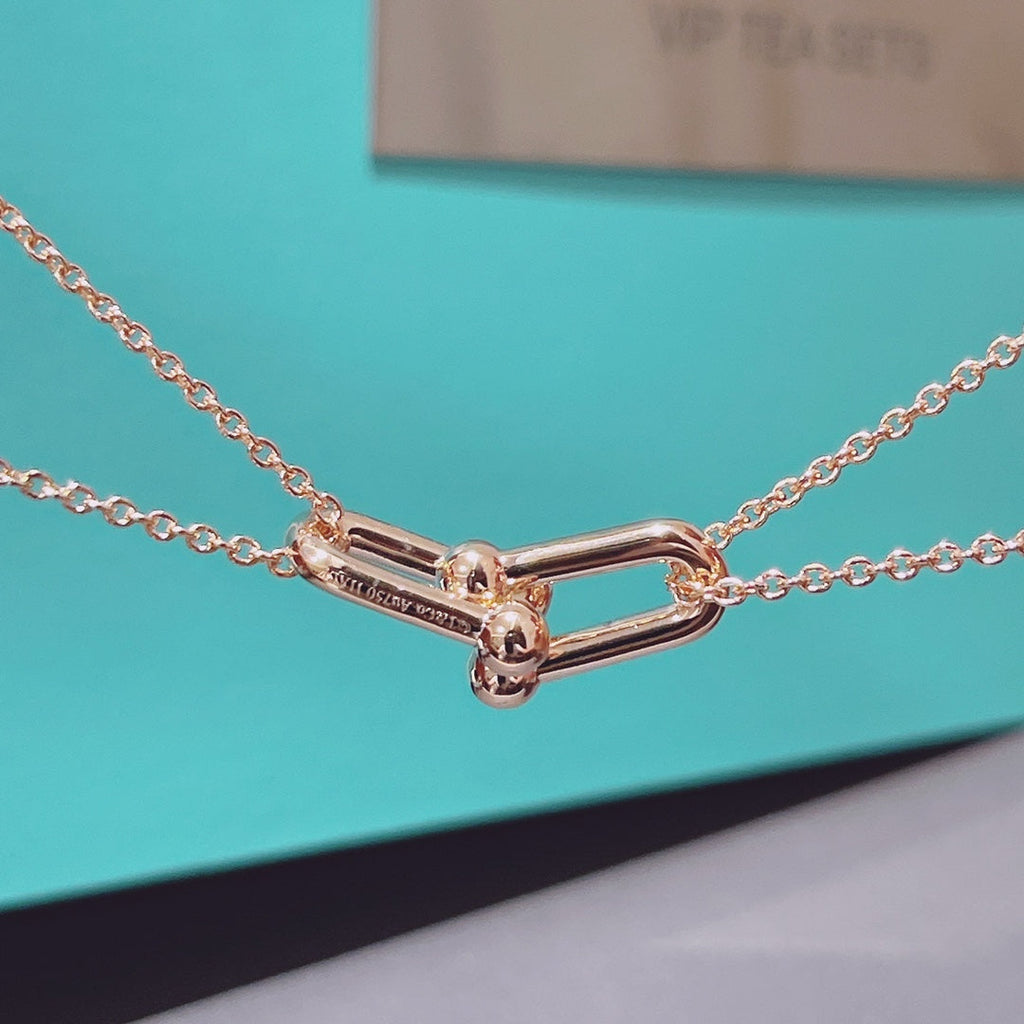 Tiffany Hardwear Double Link Pendant Pink Gold Necklace