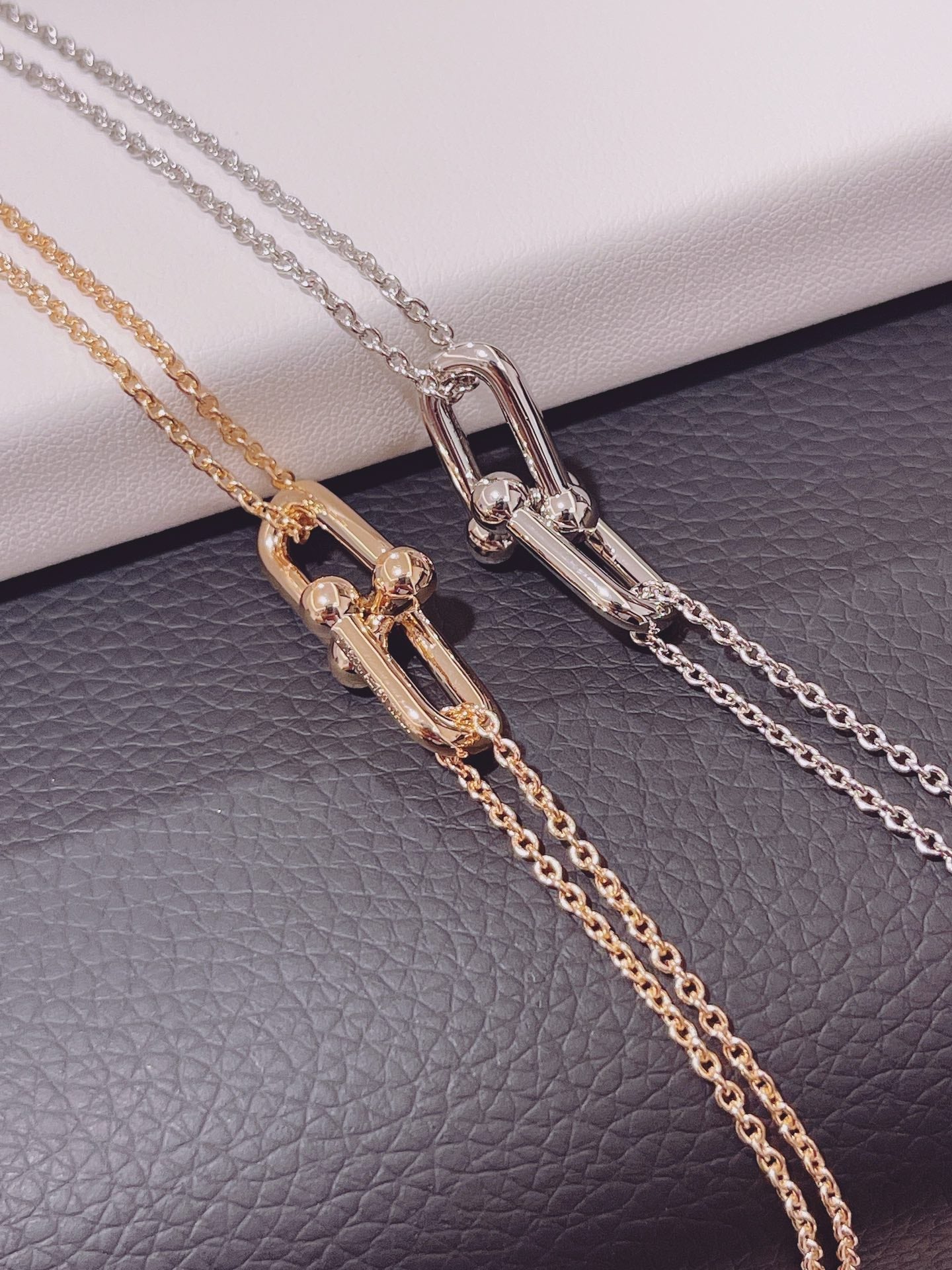 Tiffany Hardwear Double Link Pendant Pink Gold Necklace