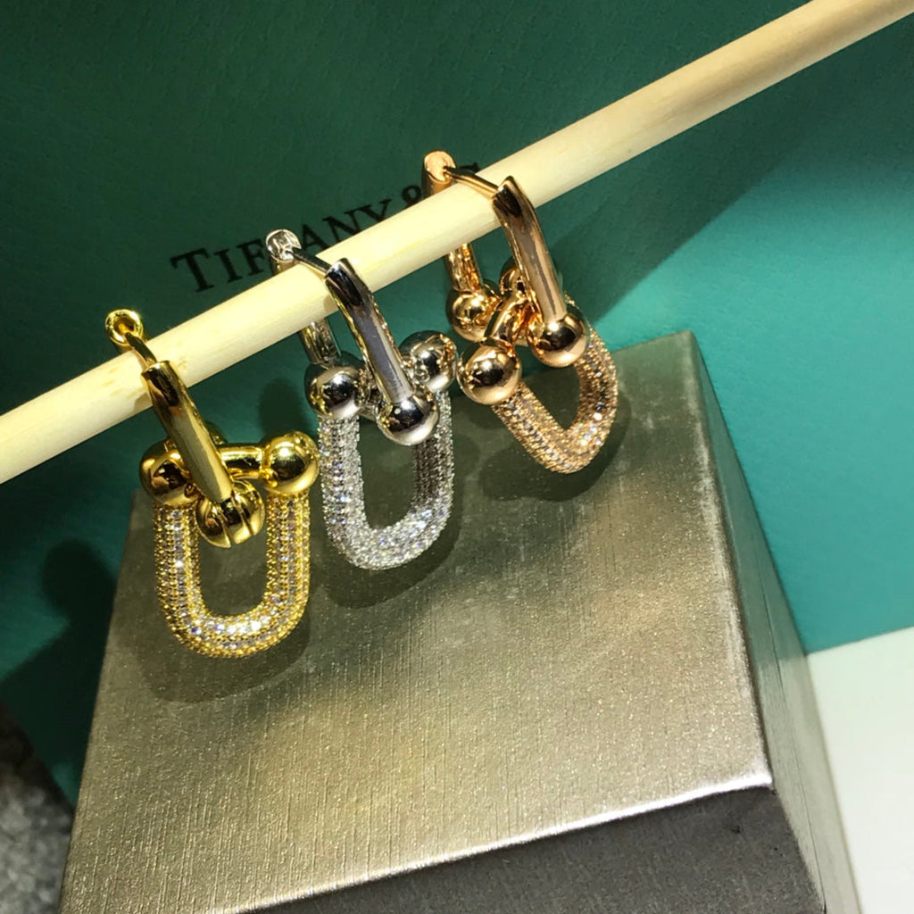 Tiffany Hardware Drop Earrings Double Link Cubic Zirconia