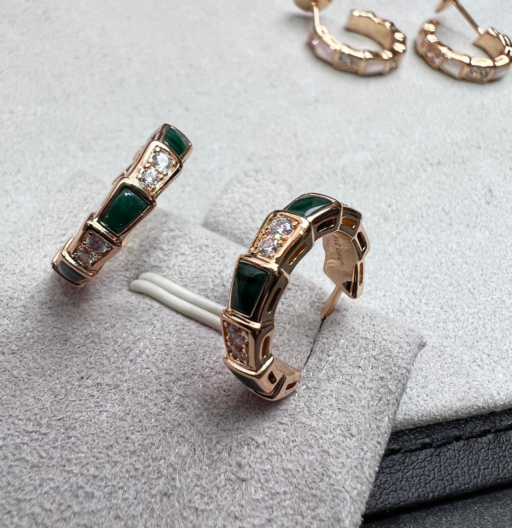 Bvlgari Serpenti Malachite Pink Gold Earrings