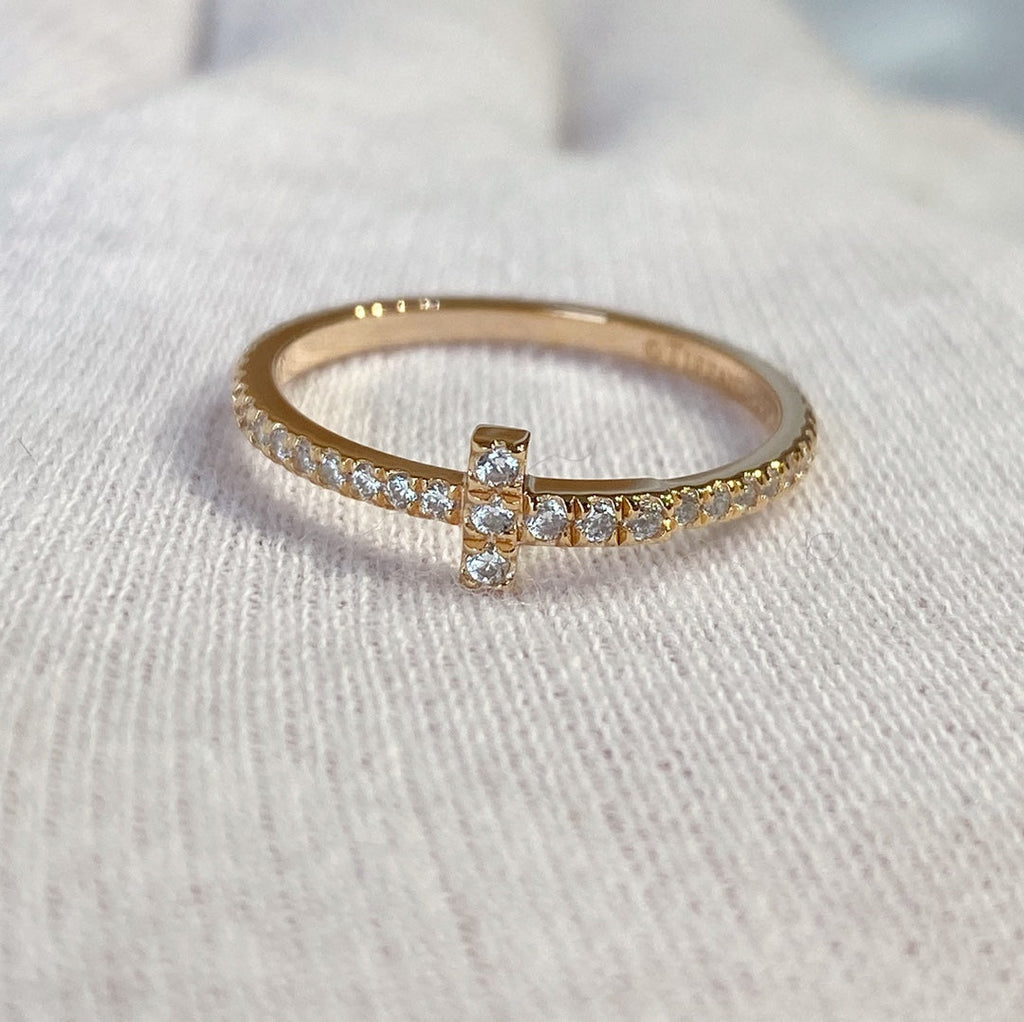 Tiffany T Ring Cubic Zirconia Pink Gold