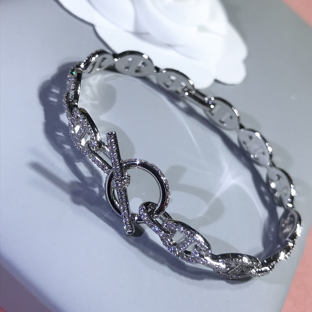Hermes Chaine Bracelet Silver Cubic Zirconia