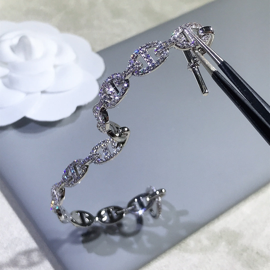 Hermes Chaine Bracelet Silver Cubic Zirconia