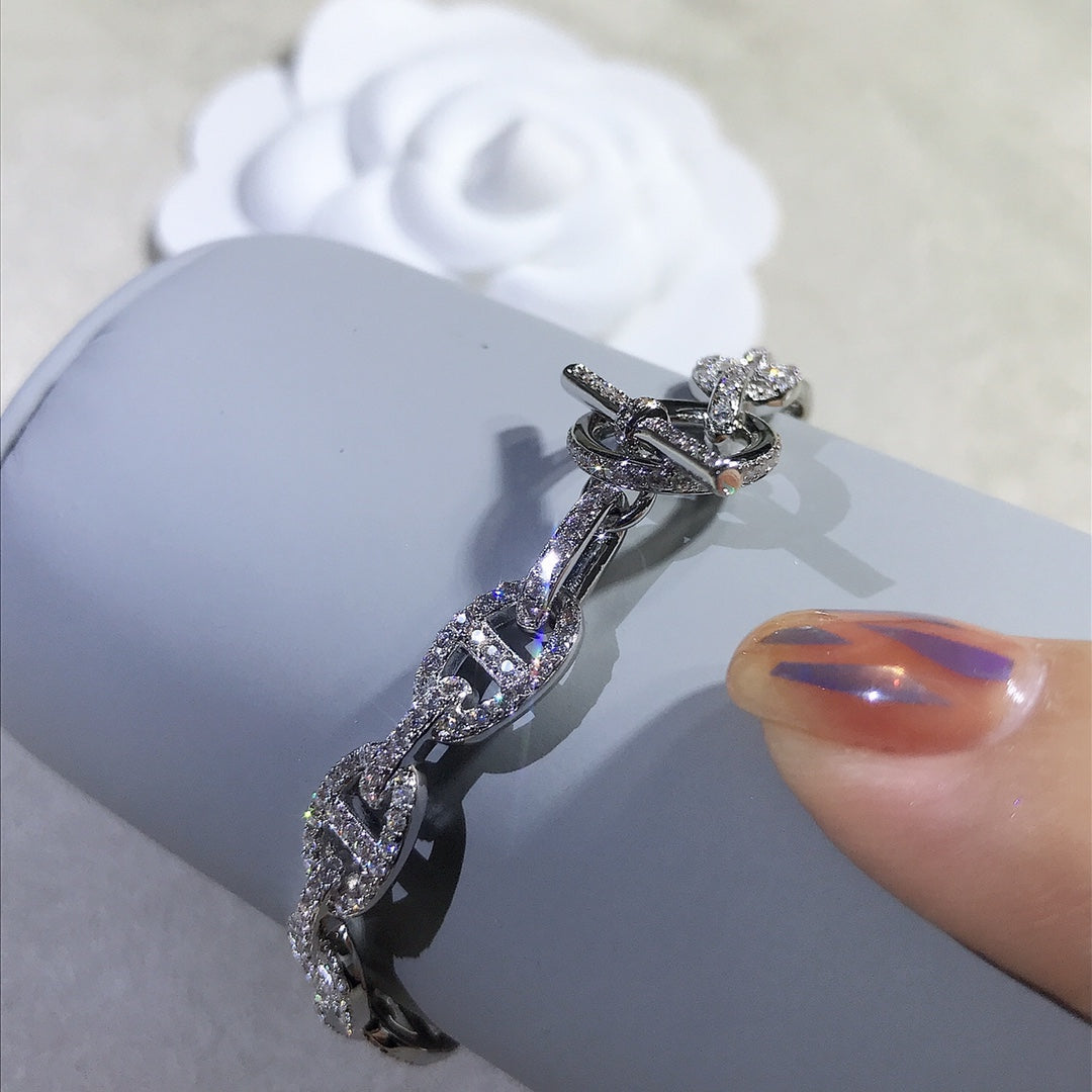 Hermes Chaine Bracelet Silver Cubic Zirconia