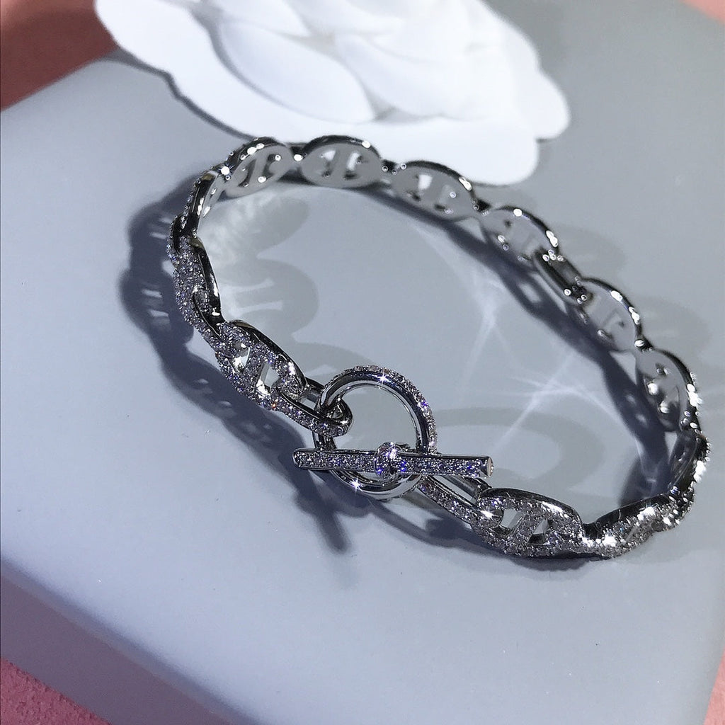 Hermes Chaine Bracelet Silver Cubic Zirconia