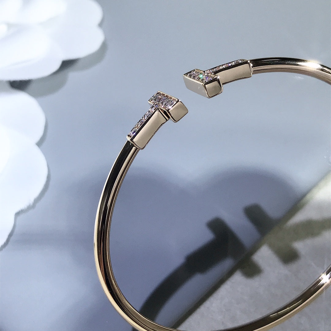 Tiffany T Bracelet Pink Gold 1.8MM Cubic Zirconia