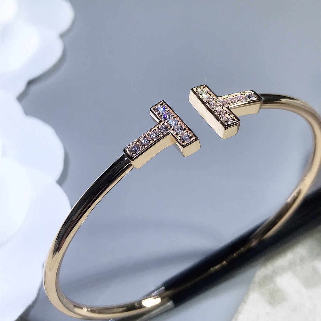 Tiffany T Bracelet Pink Gold 1.8MM Cubic Zirconia