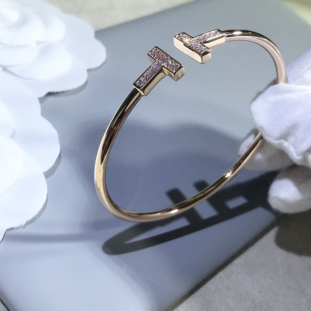 Tiffany T Bracelet Pink Gold 1.8MM Cubic Zirconia