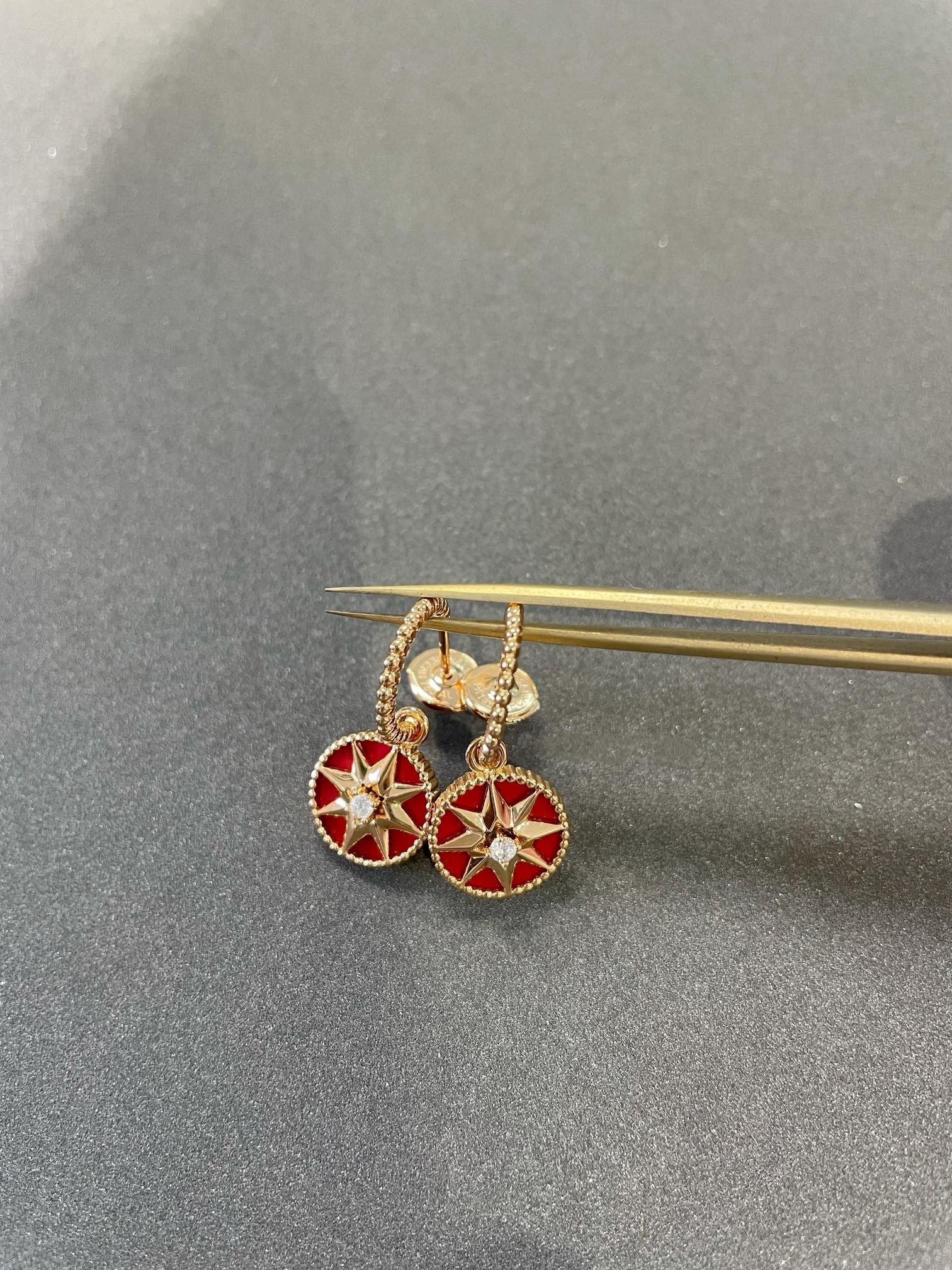 Dior Lucky Star Pink Gold Carnelian Earrings - Style 2