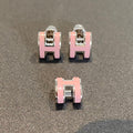 Hermes Mini Pop H Silver Earrings Pink