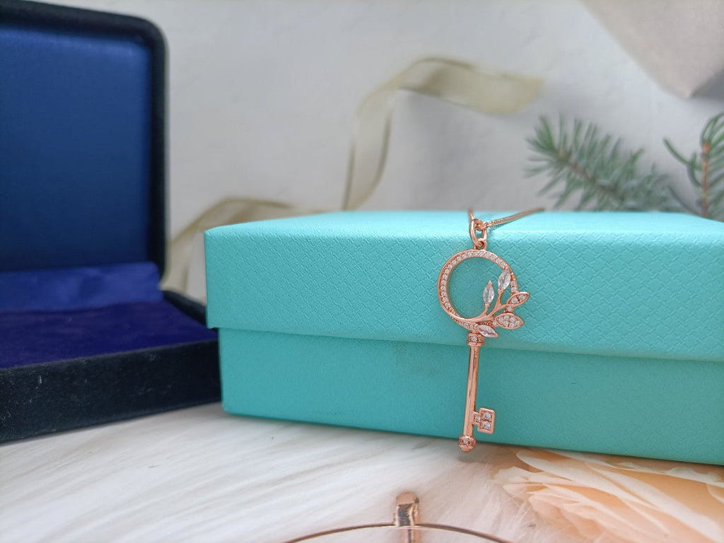 Tiffany Mini Key Olive Leaf Necklace Cubic Zirconia
