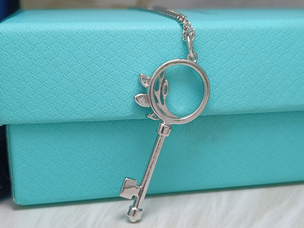 Tiffany Mini Key Olive Leaf Necklace Cubic Zirconia
