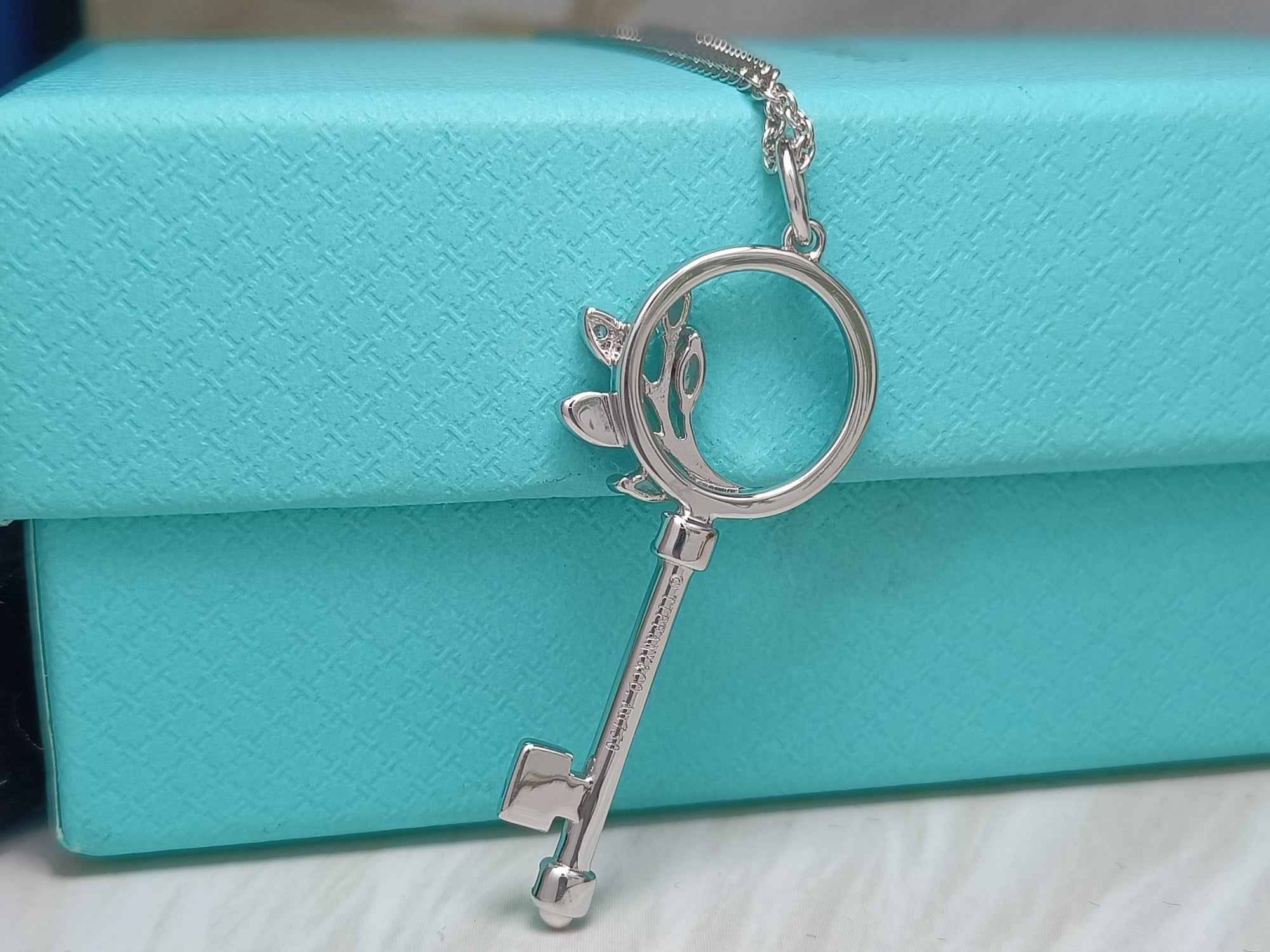 Tiffany Mini Key Olive Leaf Necklace Cubic Zirconia