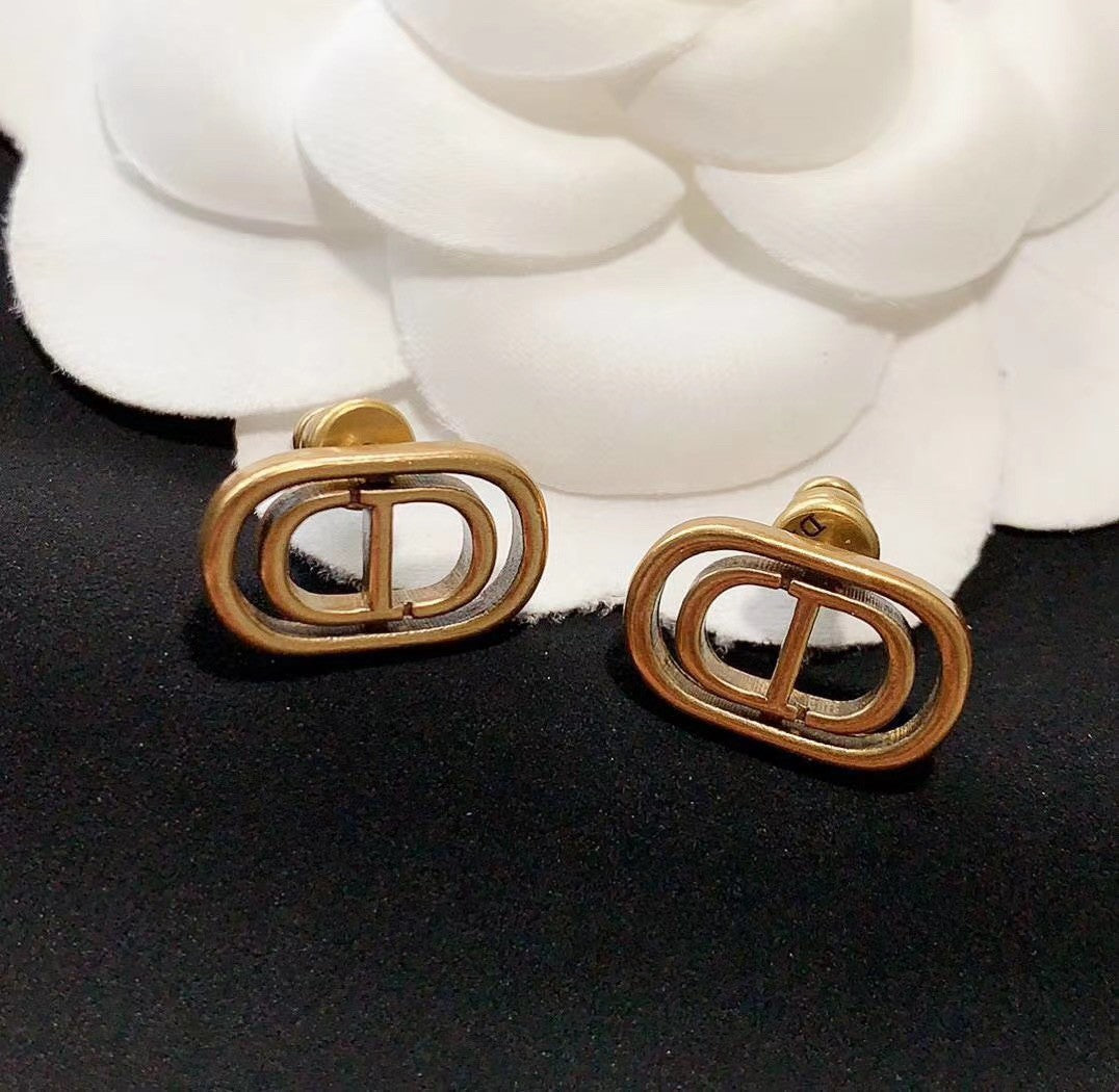 Dior CD Stud Earrings Antique Gold