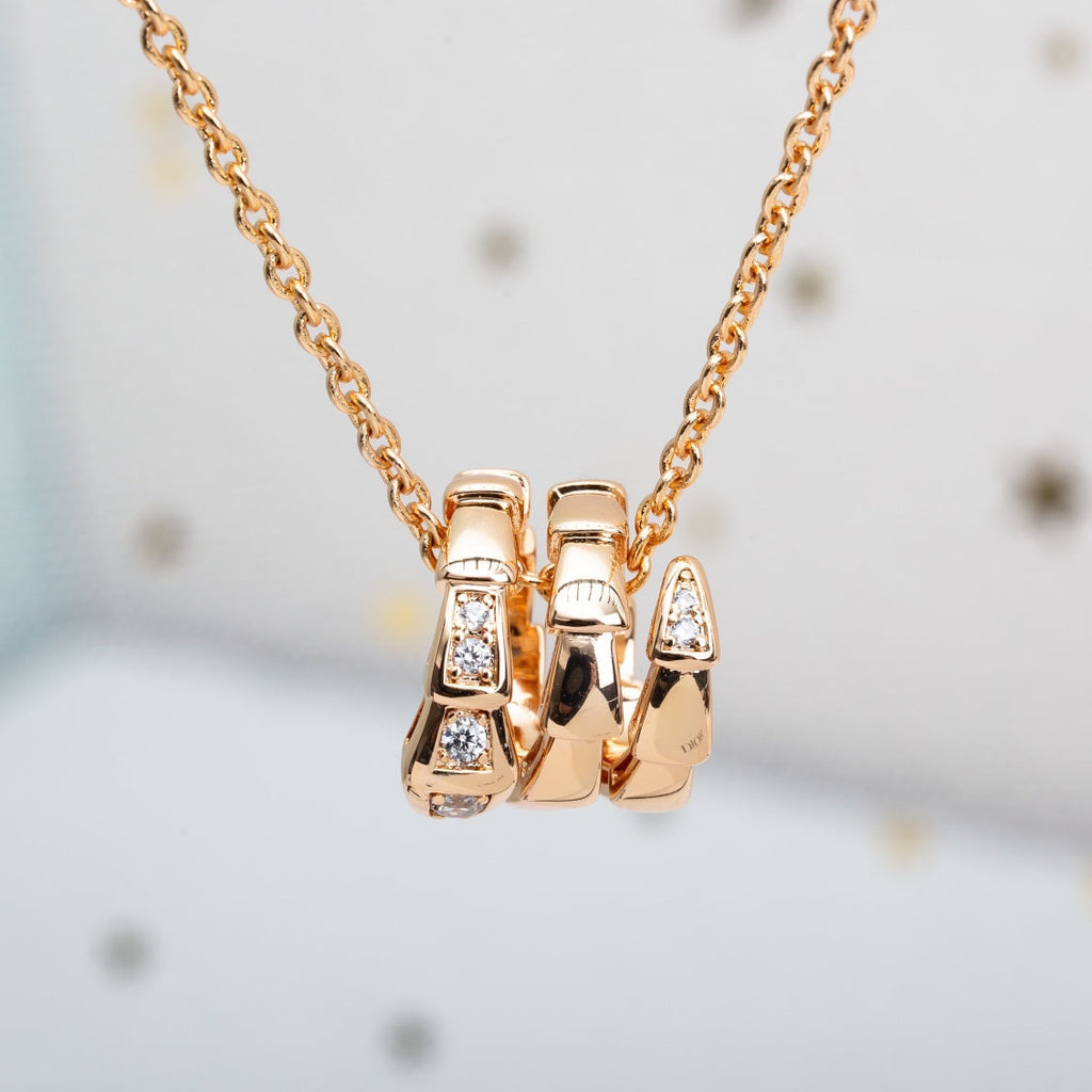 Bvlgari Serpenti Pink Gold Necklace Cubic Zirconia