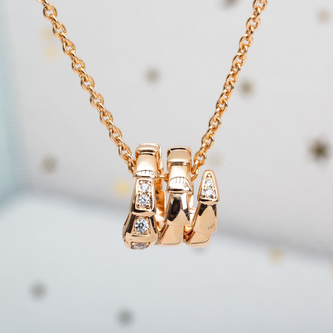 Bvlgari Serpenti Pink Gold Necklace Cubic Zirconia