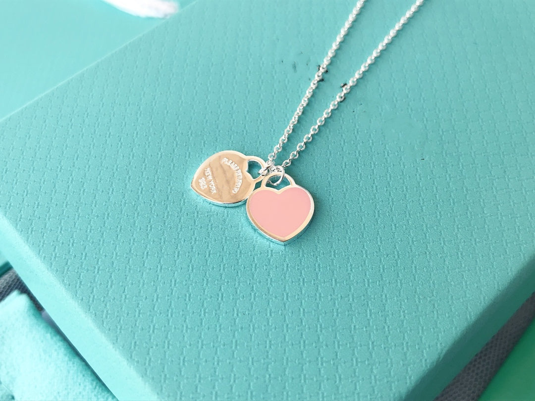 Tiffany Double Heart Pendant Silver Necklace