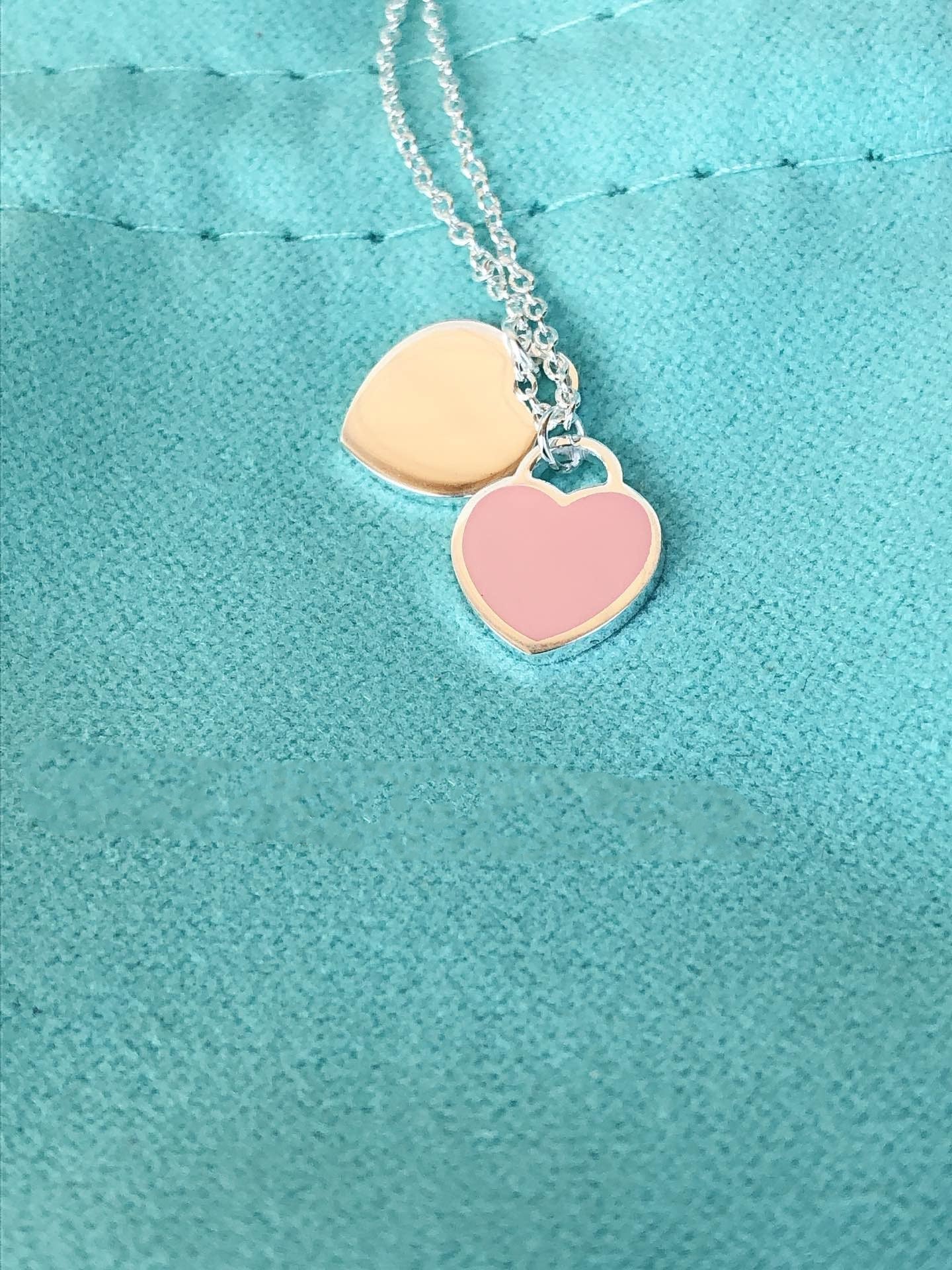 Tiffany Double Heart Pendant Silver Necklace