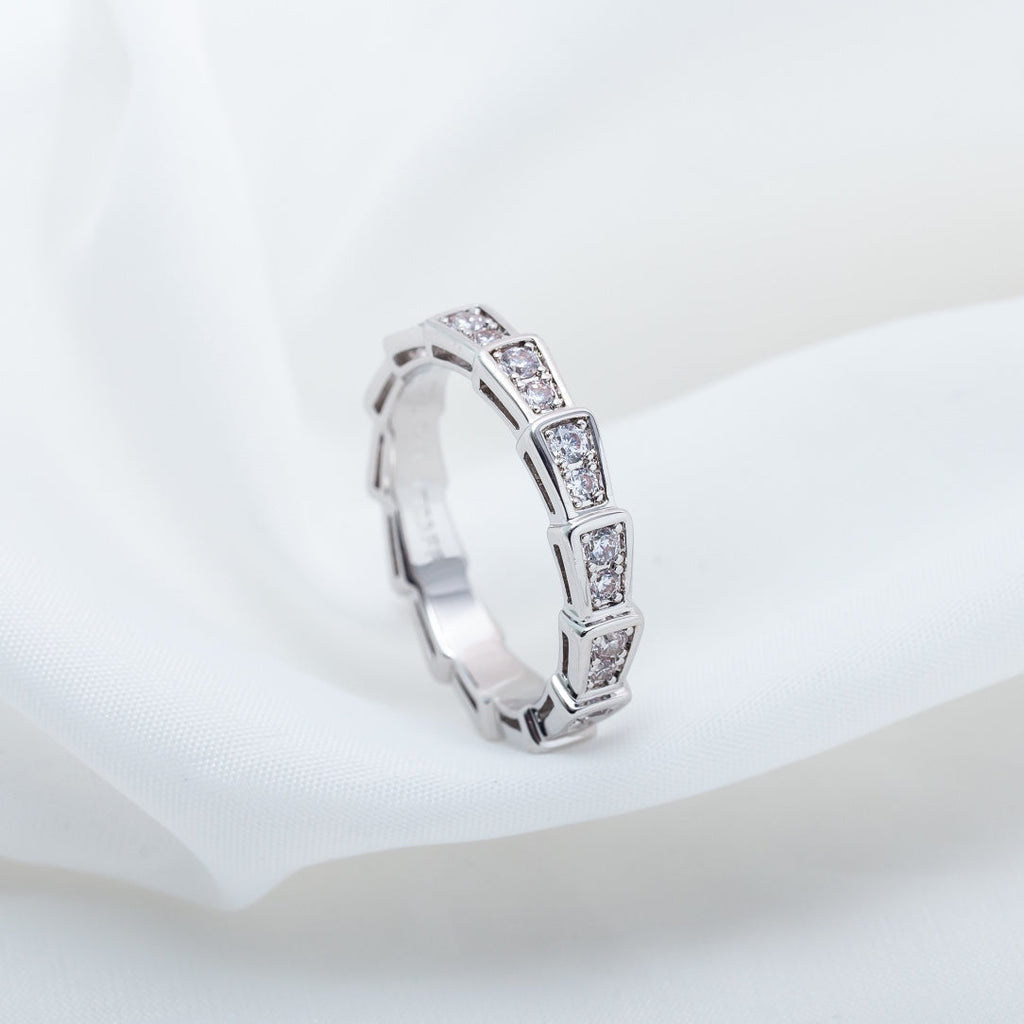Bvlgari Serpenti Ring Silver Cubic Zirconia Paved 3MM