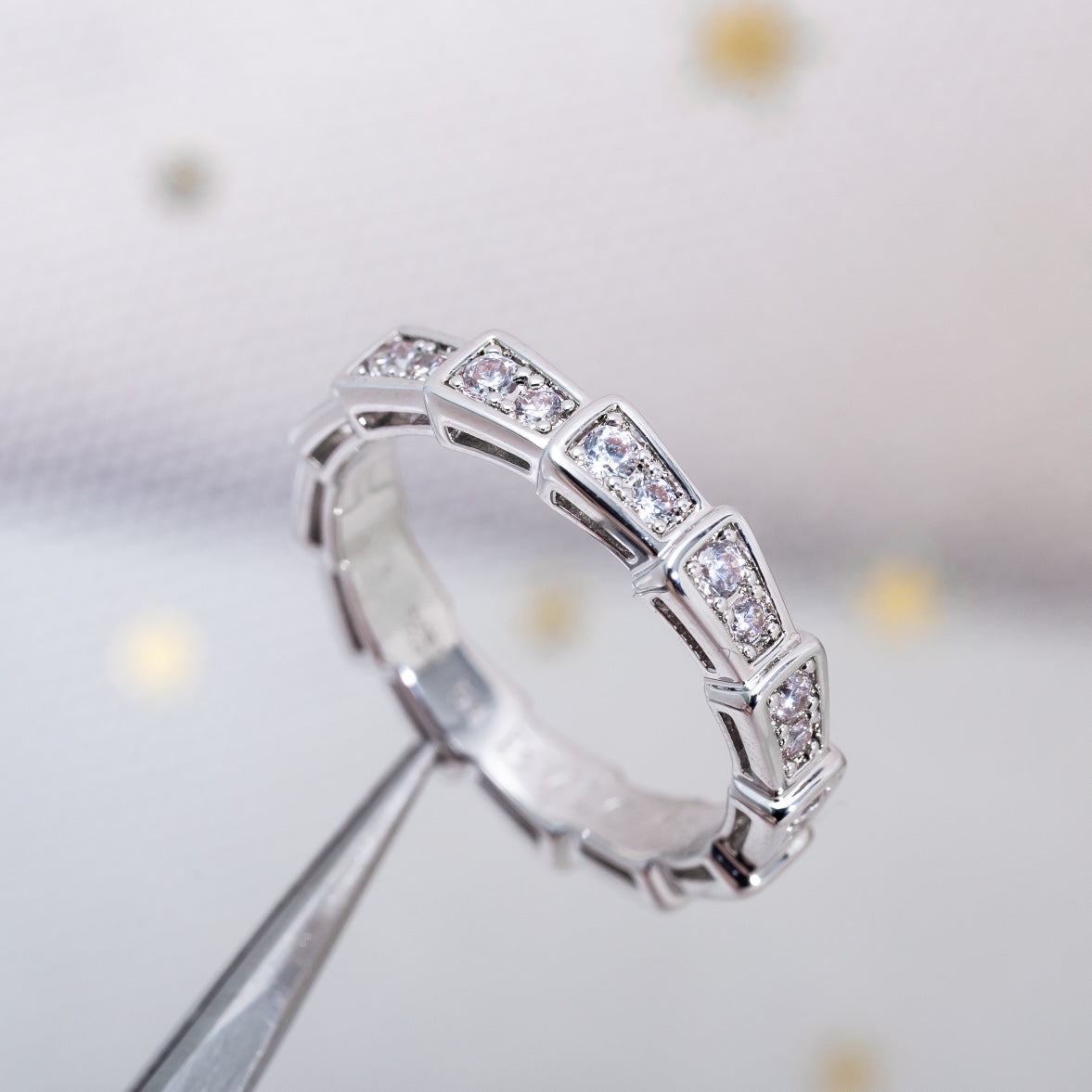 Bvlgari Serpenti Ring Silver Cubic Zirconia Paved 3MM