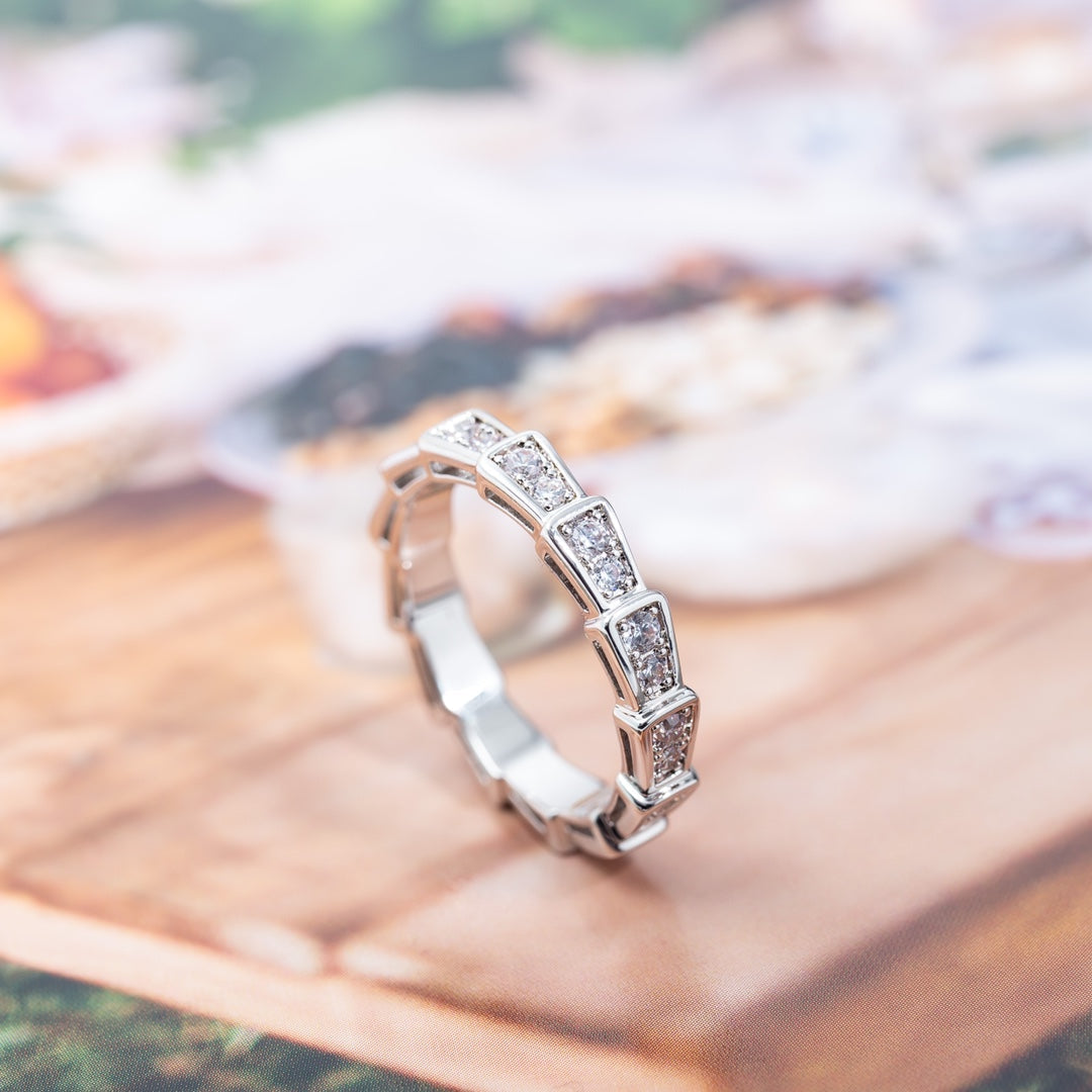 Bvlgari Serpenti Ring Silver Cubic Zirconia Paved 3MM