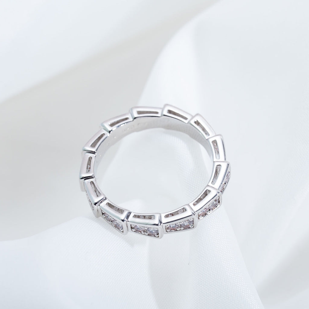 Bvlgari Serpenti Ring Silver Cubic Zirconia Paved 3MM