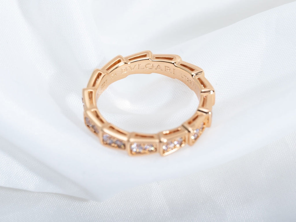 Bvlgari Serpenti Ring Pink Gold Cubic Zirconia Paved 3MM