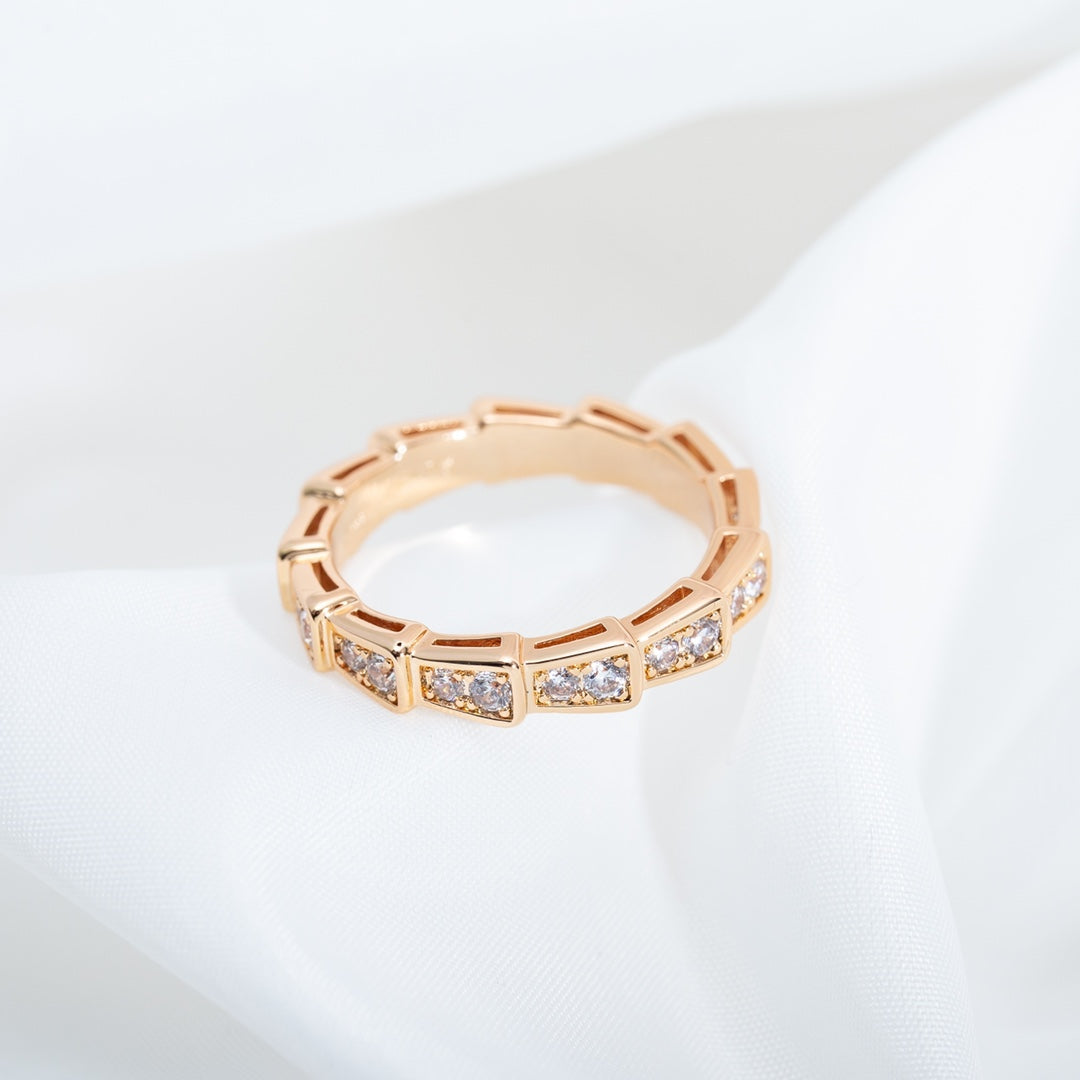 Bvlgari Serpenti Ring Pink Gold Cubic Zirconia Paved 3MM