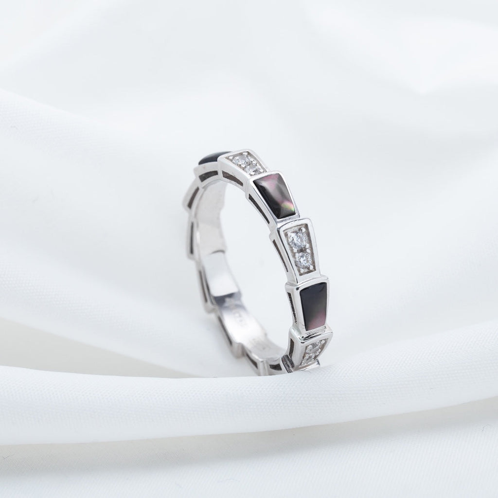 Bvlgari Serpenti Ring Silver Cubic Zirconia Black MOP 3MM