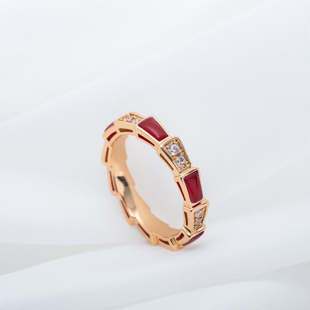 Bvlgari Serpenti Ring Pink Gold Carnelian Cubic Zirconia 3MM