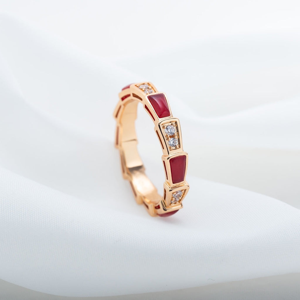 Bvlgari Serpenti Ring Pink Gold Carnelian Cubic Zirconia 3MM