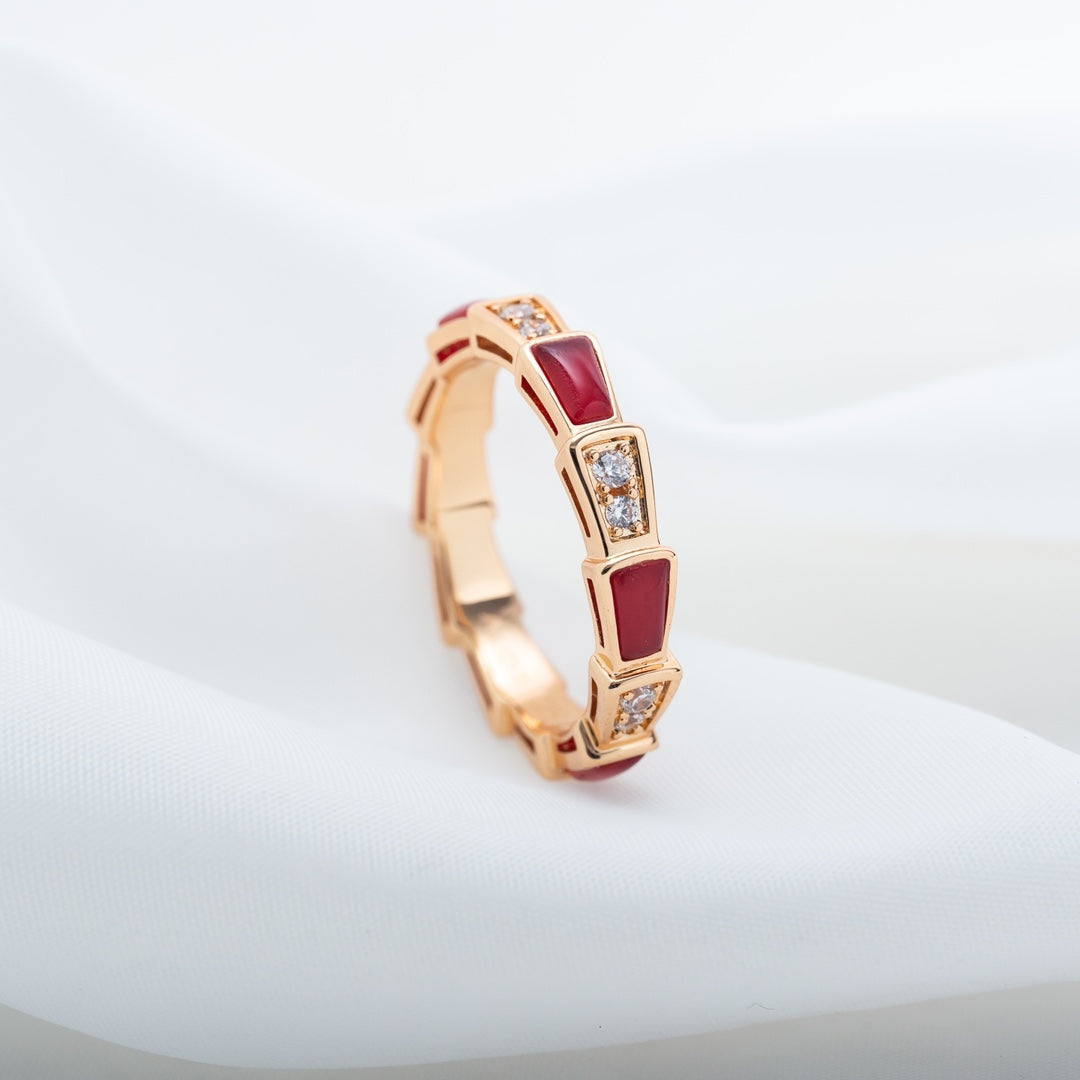 Bvlgari Serpenti Ring Pink Gold Carnelian Cubic Zirconia 3MM
