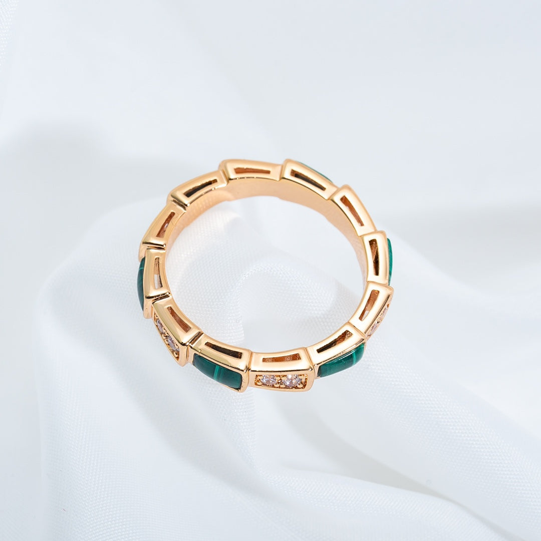 Bvlgari Serpenti Ring Pink Gold Malachite Cubic Zirconia 3MM
