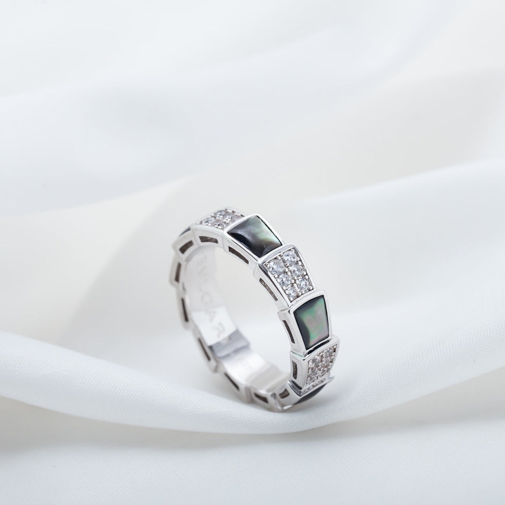 Bvlgari Serpenti Ring Silver Cubic Zirconia Black MOP 4MM