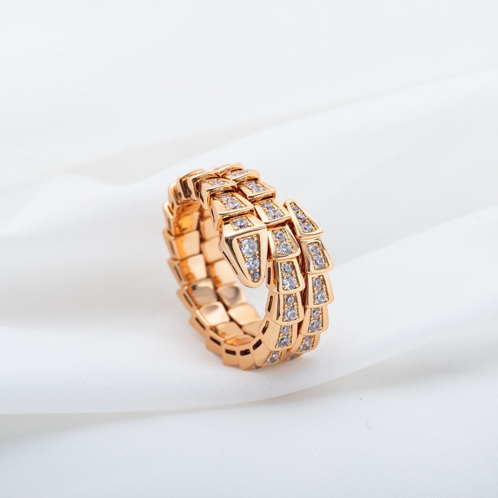 Bvlgari Serpenti Ring Pink Gold Cubic Zirconia Double Row