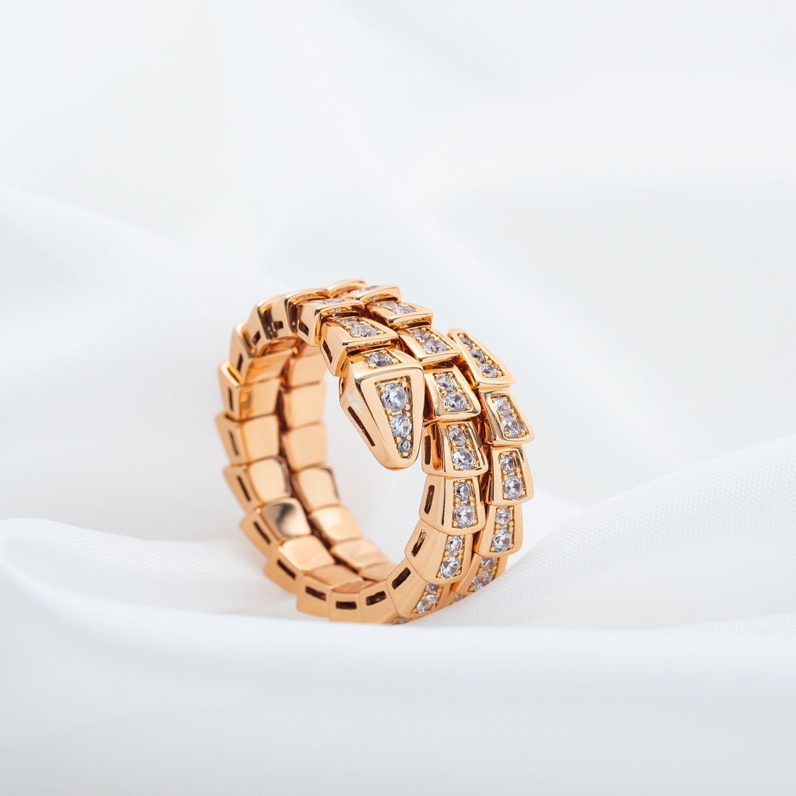 Bvlgari Serpenti Ring Pink Gold Cubic Zirconia Double Row