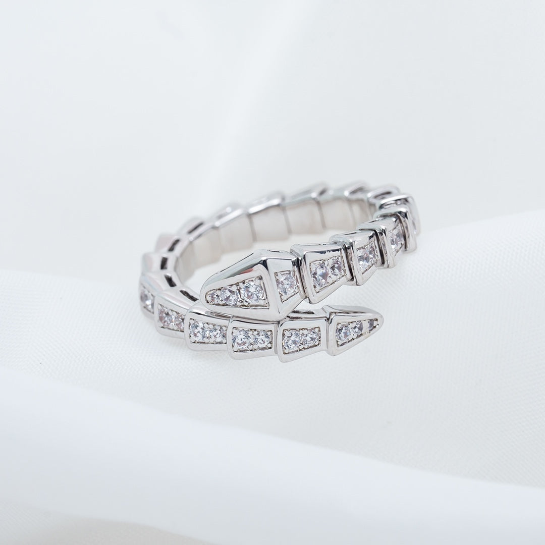 Bvlgari Serpenti Ring Silver Cubic Zirconia Paved 4MM