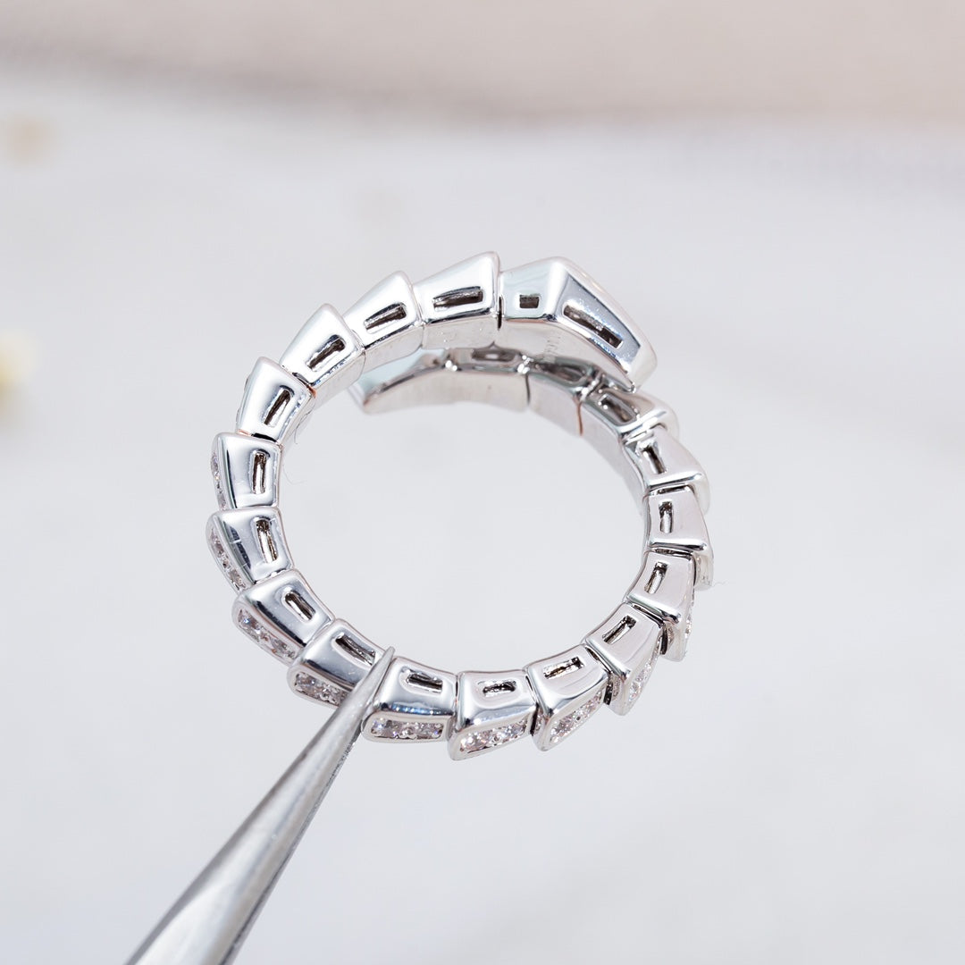 Bvlgari Serpenti Ring Silver Cubic Zirconia Paved 4MM