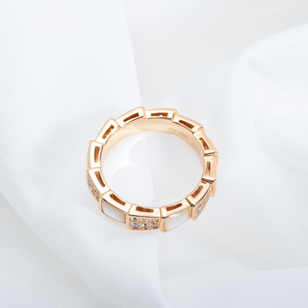 Bvlgari Serpenti Ring Pink Gold MOP Cubic Zirconia Paved 4MM