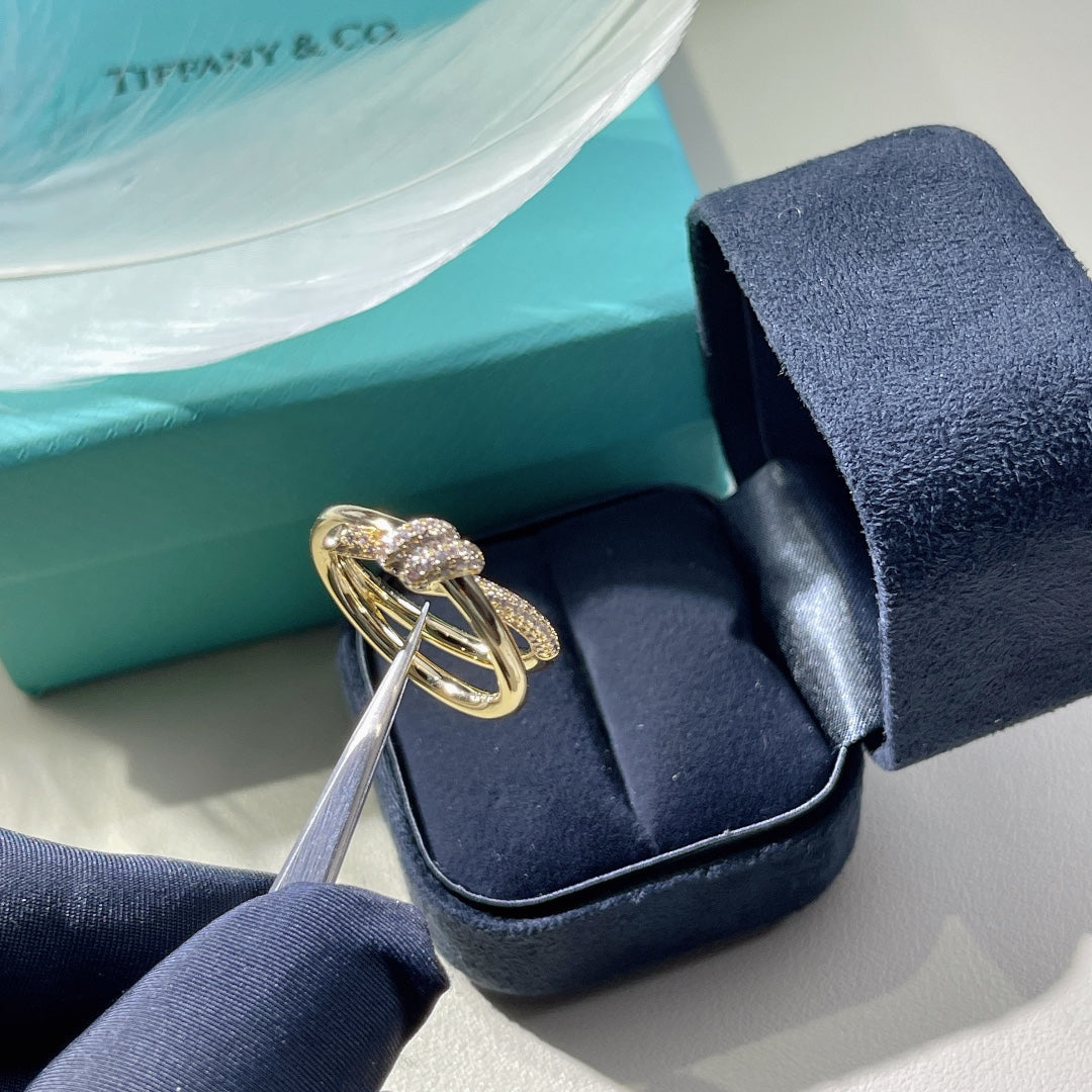 Tiffany Knot Ring Double Row Gold Cubic Zirconia
