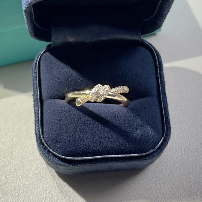 Tiffany Knot Ring Double Row Gold Cubic Zirconia