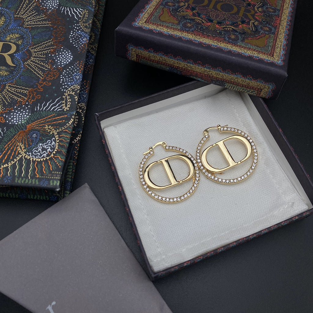 Dior CD Earrings Gold Cubic Zirconia 33MM