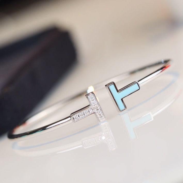 Tiffany T Bracelet 1.8MM Turquoise Diamond Silver